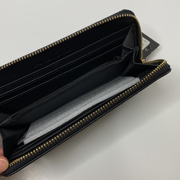 Badgley Mischka | Black Vegan Gold Studded Zipper Wallet | Clutch | Card Holder - Picture 5 of 10